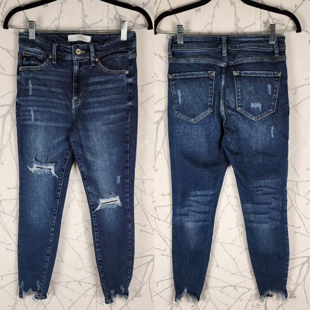 Kancan Dark Wash Stretch Denim High Rise Distressed Skinny Jeans